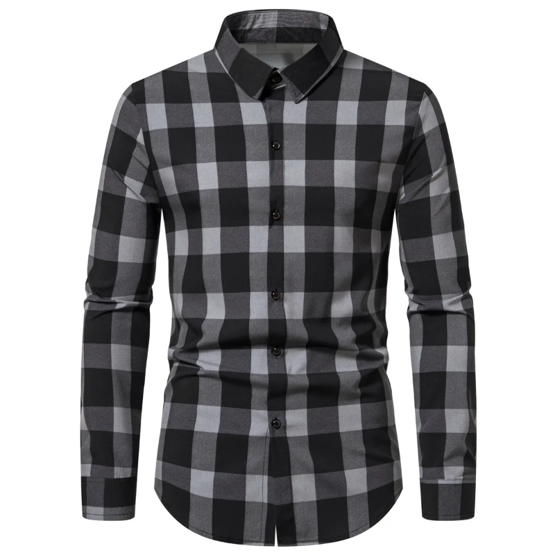 2023 Spring and Summer New Men\'s High Quality Plaid Shirts Loose Business Casual Silk Smooth Shirt Long Sleeve shirts for men