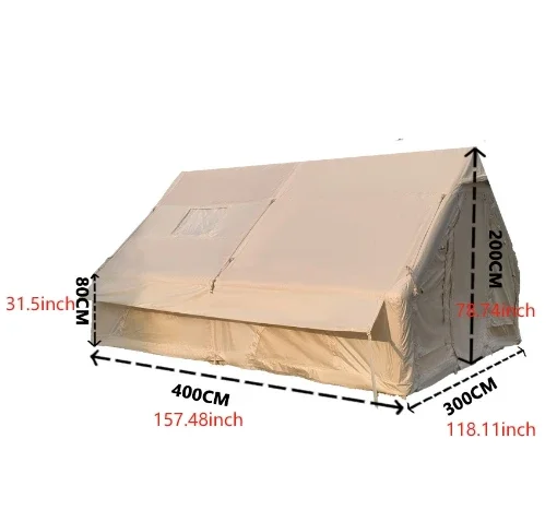 Inflatable Tent 12㎡,Oxford Cloth Waterproof Sunscreen Warm,5-10 People Uses,With Skylight Chimney,for Outdoor Camping Party