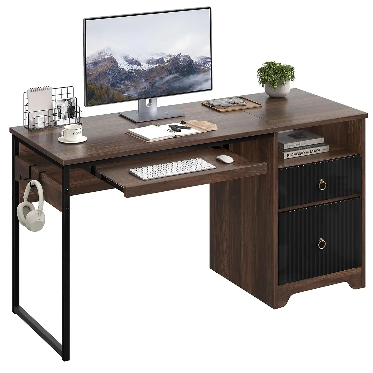 55 Inch Wood Computer Desk with File Drawer & Keyboard Tray, Customized