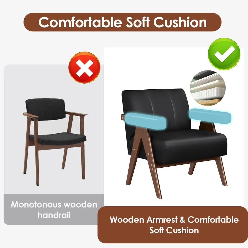 مجموعة كراسي JIASTING الحديثة لمنتصف القرن مكونة من قطعتين، كراسي مكتبية للقراءة من الجلد الأسود، كراسي صغيرة مريحة بذراع جانبي لـ L