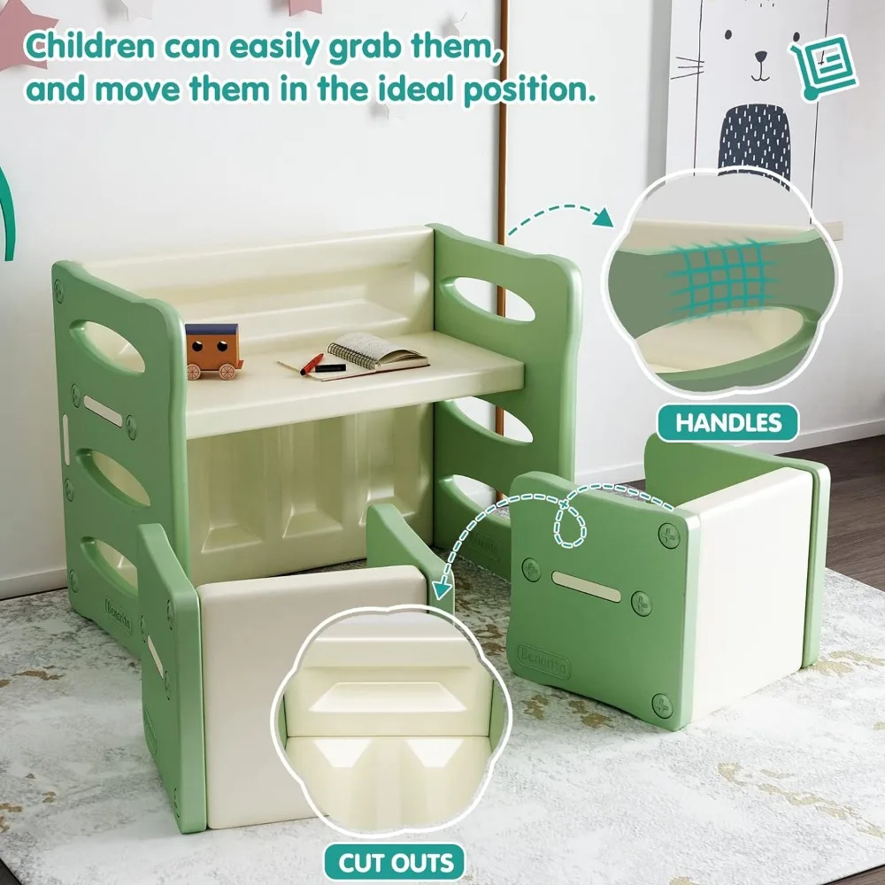 Benarita-Ensemble de table et 2 chaises pour enfants, table d'activité en plastique pour tout-petit, lecture, arts, artisanat, devoirs, meubles Montessori