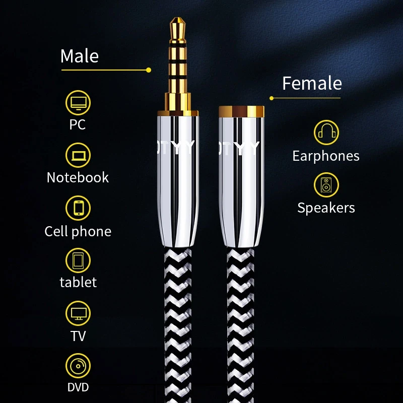 3.5mm AUX Stereo Audio Cable Male To Female Headphone Extension Cables for Earphone IPad Smartphone Tablet Media Player Etc