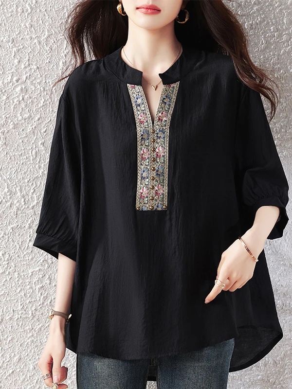 

Оригинальная женская рубашка из полиэстера, новинка лета 2026, в корейском стиле, с вышивкой, ажурная, приталенная, больших размеров