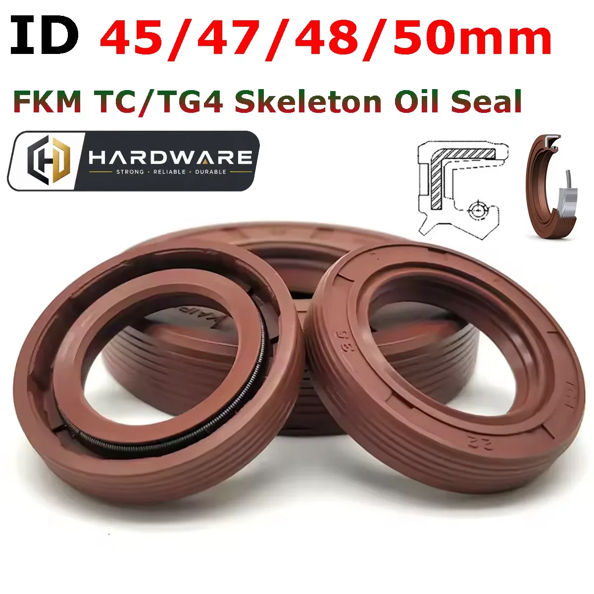 2pcs Id 45mm 47mm 48mm 50mm Fkm Tc/fb/tg4 Skeleton Oil Seal Rings Fluoro Rubber Double Lip Seal Gasket For Rotation Shaft