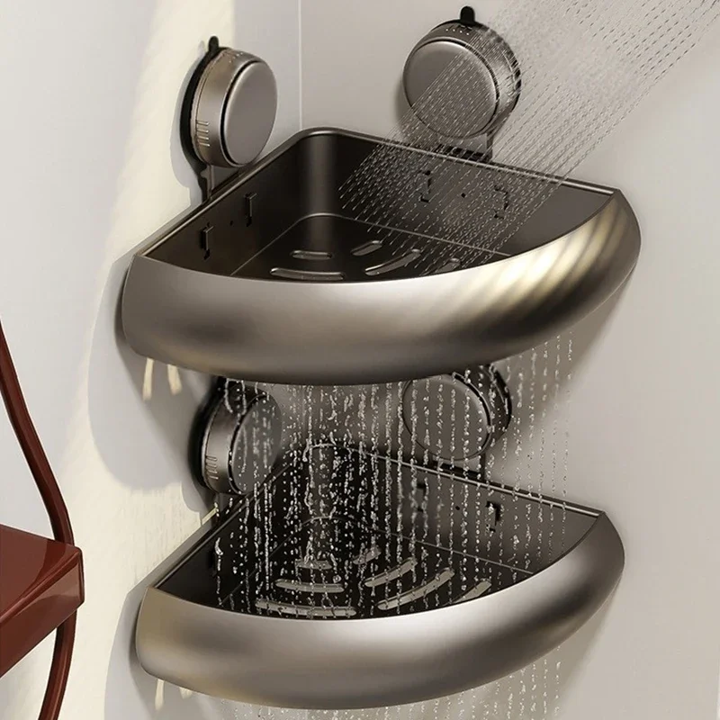 Suction Cup Bathroom Organizer Rack Wall-Mounted Toilet Triangle Corner Storage Shelf No-Drilling Required for Washstand