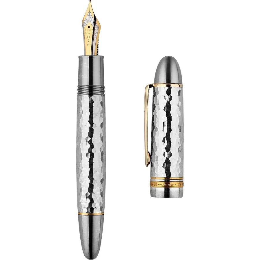 For MAJOHN P141 Titanium Hammered Pattern Piston Fountain Pen - No.8 40# F Nib Luxury Large Writing Calligraphy Pen