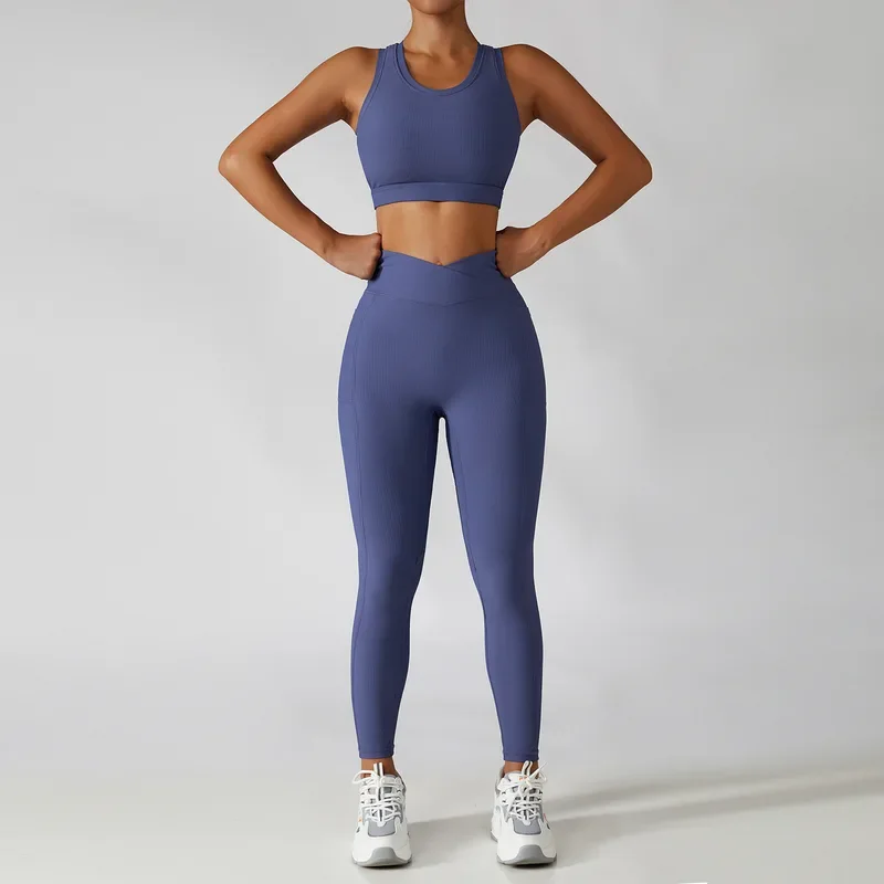 Бесшовный Женский спортивный костюм из 2 предметов, комплект для йоги, спортивная одежда для бега и тренировок, одежда для спортзала, бюстгальтер для фитнеса, леггинсы с высокой талией, спортивный костюм