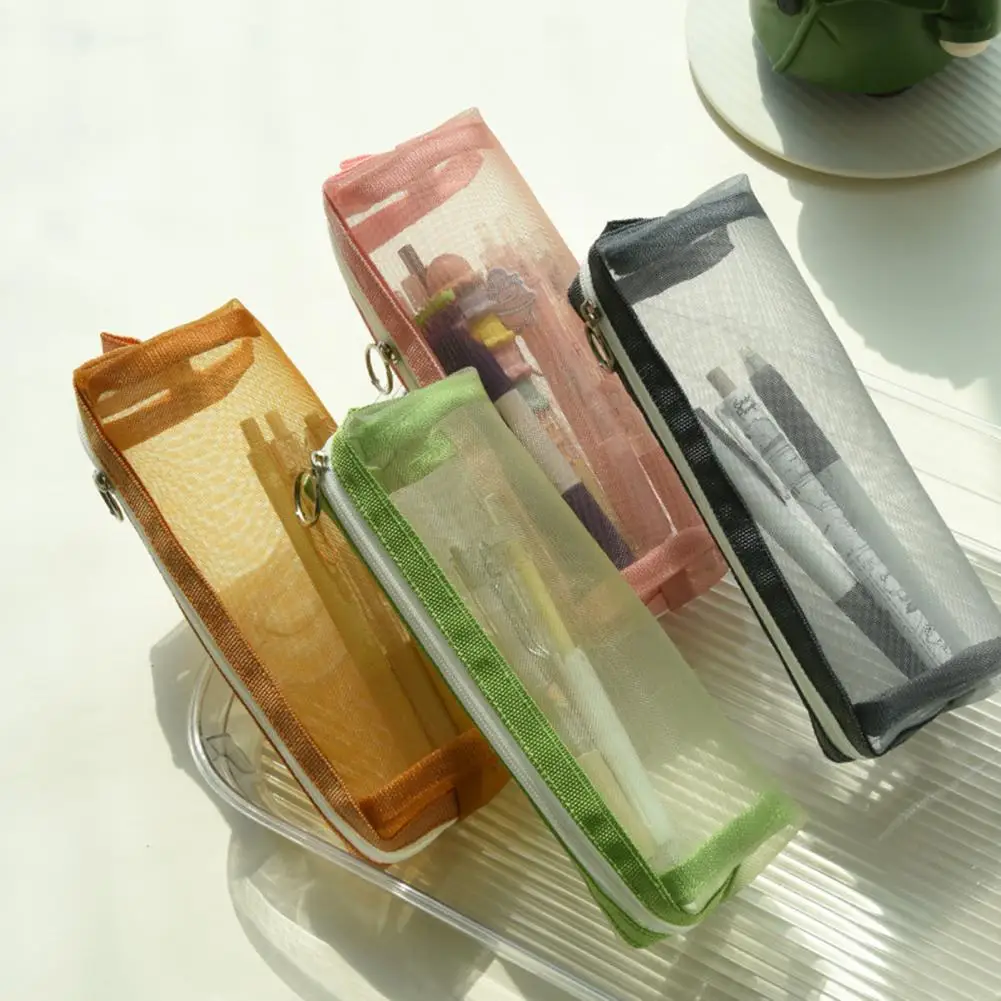 Stationery Storage Bag Durable Spacious Pencil Pouch with Zipper Transparent Mesh Pen Bag for Stationery Storage for Students