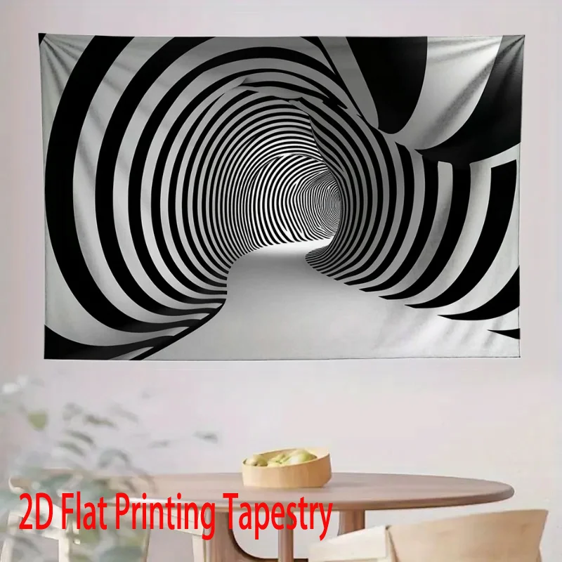 Abstract Op Art Op Illusion Black White Spiral Vortex Tunnel Tapestry Modern Minimalist Decor Living Room Wall Art Polyester Han