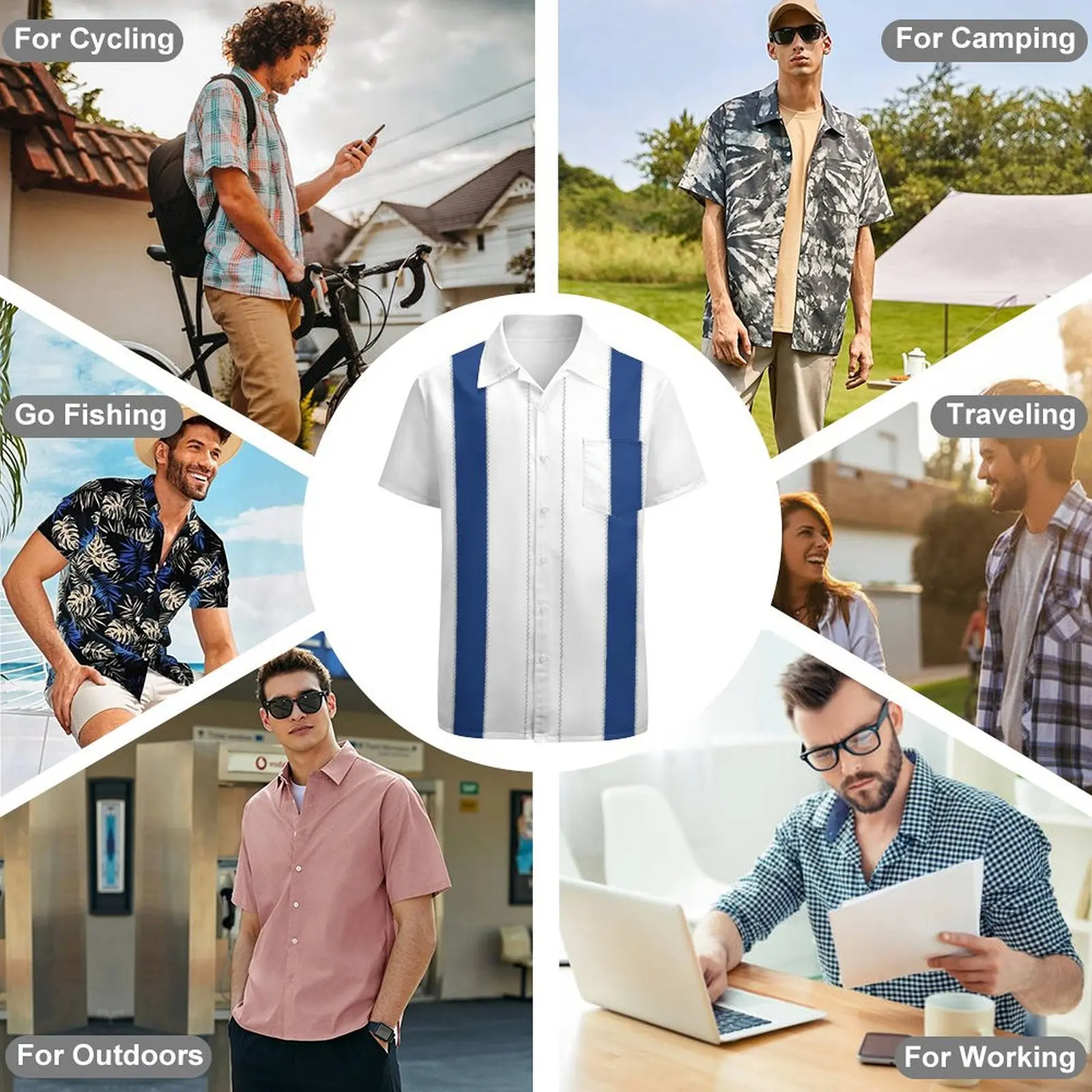 Fashion New Men\'s Short Sleeve Shirt Simple Stripe Print Men\'s Lapel Tops Loose Casual Men\'s Shirt Summer Trend Clothing