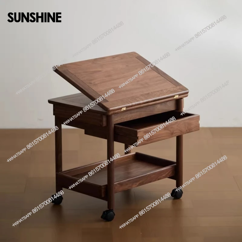 

All solid wood living room movable folding coffee table, cart, small apartment desktop