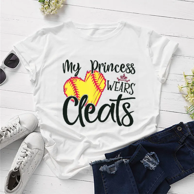 Harajuku camiseta gráfica para mulheres, minha princesa usa camisa de chuteiras, mãe softball, roupas Y2K