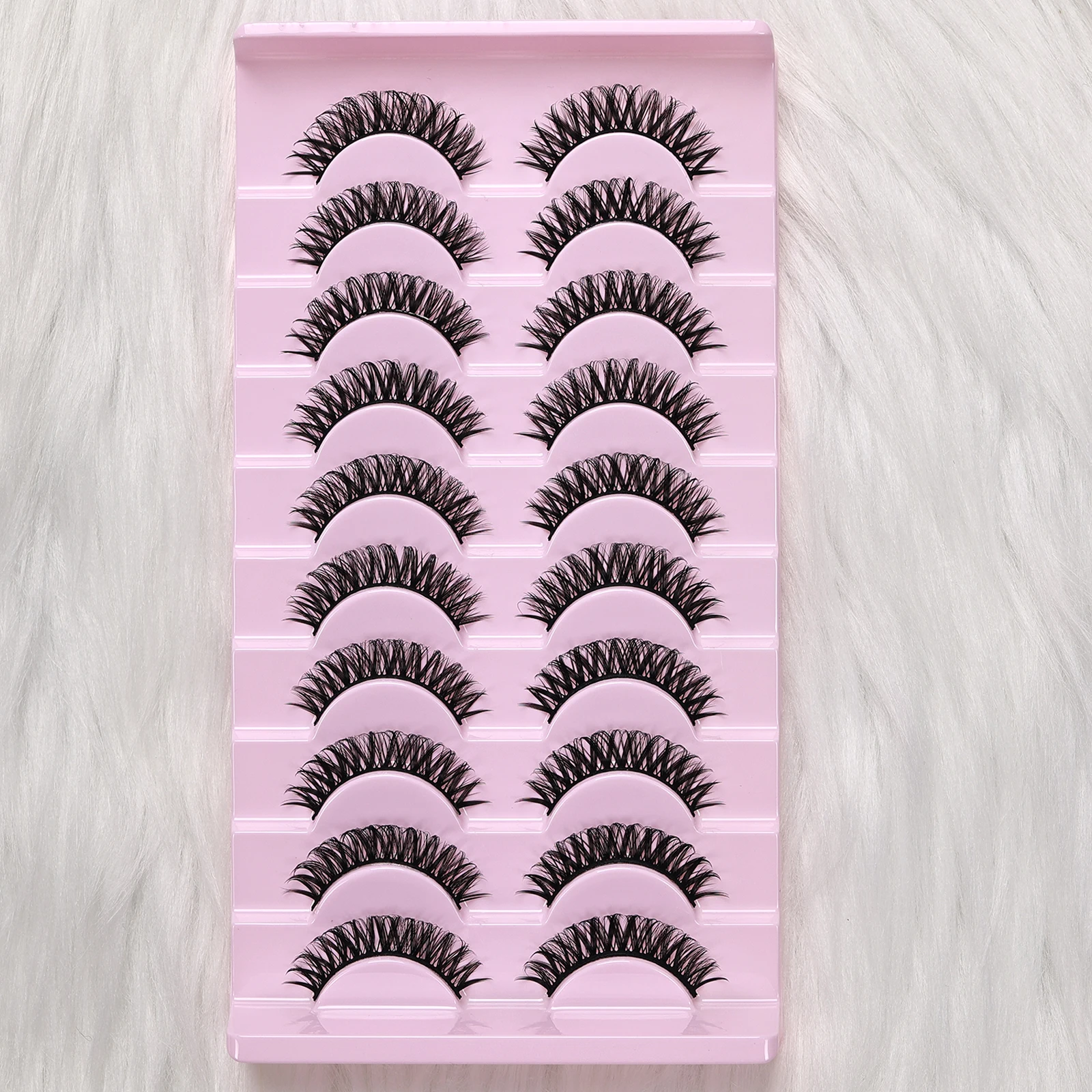 10Pairs D Curl Russian Strip Lashes Dramatic Make Up Fake Lashes Soft Reusable , Beginner-Friendly Fake Eyelashes
