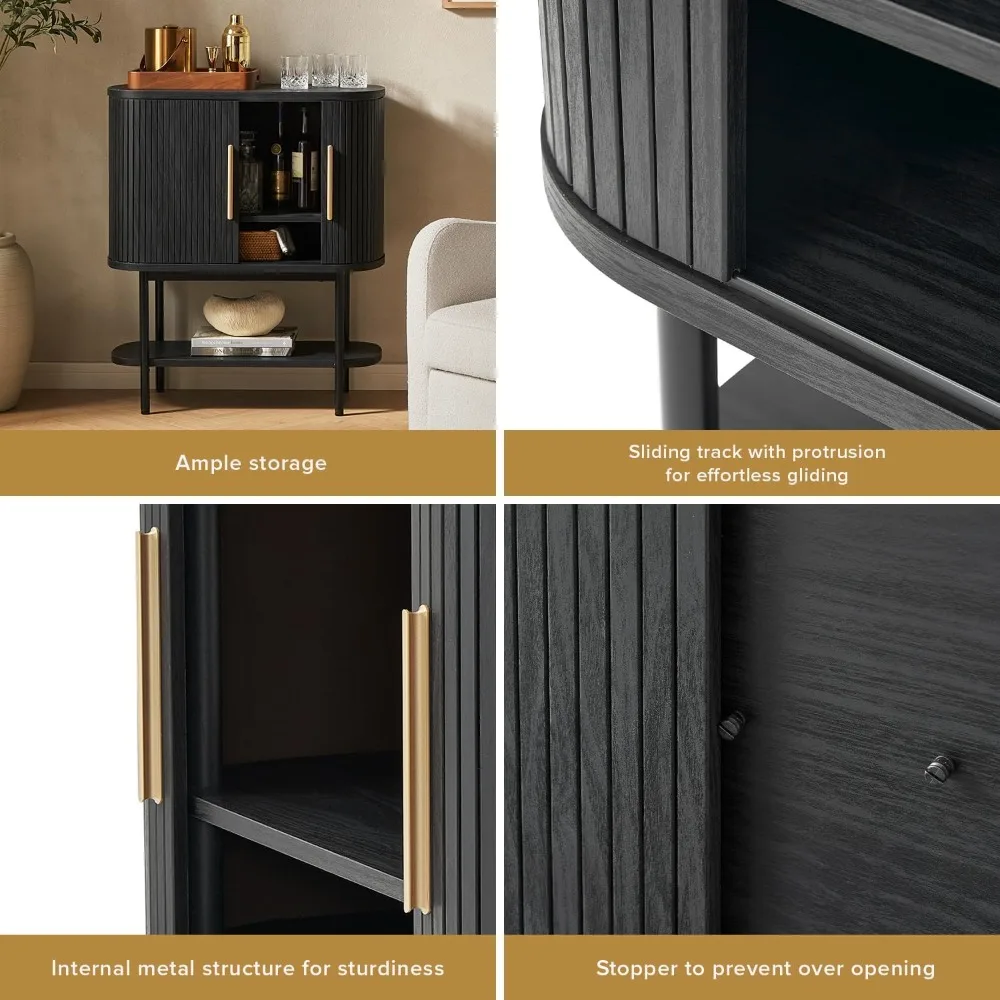 Quin Tambour Cabinet, Fluted Buffet with Doors & Shelves, Entryway Sofa Table & Coffee Bar Storage