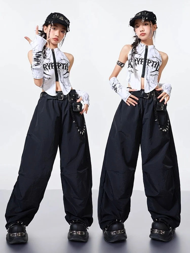 Children Hip Hop Dance Costumes For Girls Vest Black Pants Outfits Street Dance Wear Jazz Modern Dance Stage Clothing DQS20140
