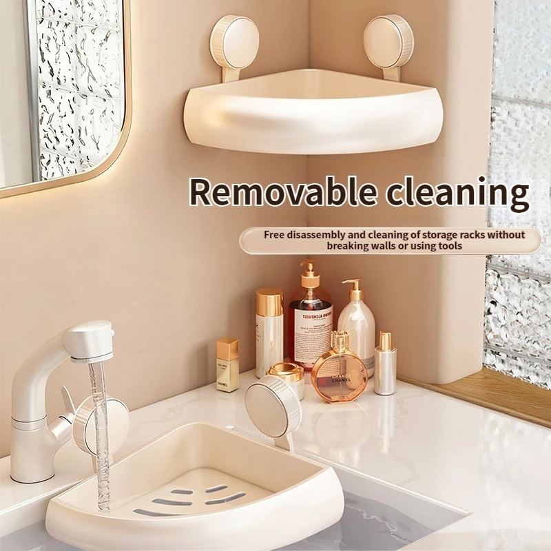 Bathroom Suction Storage Rack No-Drill Corner Toilet Shower Bath Gel Triangle Organizer Holder for Bathroom Organization image 3
