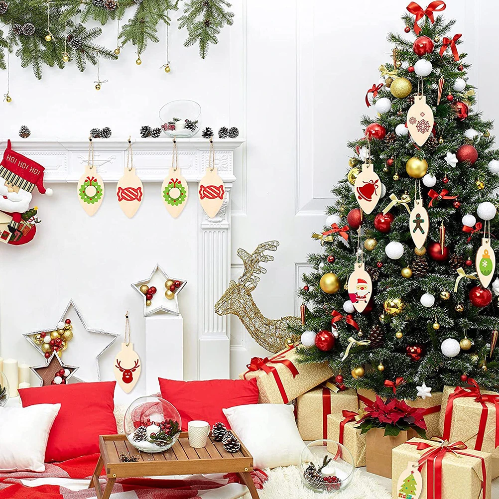 

1 Set Of Wooden Light Bulb Cutouts Unfinished Wood Slices Hanging Decor Craft Supplies Christmas Ornament Diy Wooden Tags Wood