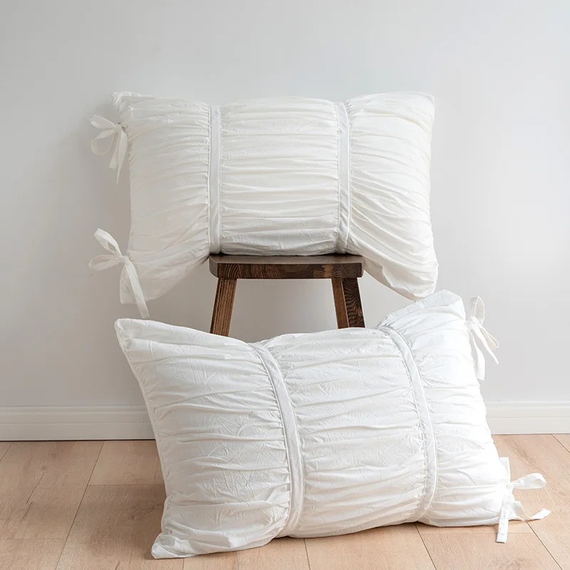 1 Stück Koreanischer Plissierter Kissenbezug aus Gewaschener Baumwolle Schlafzimmer-Kissenbezug Sofa-Kissenhülle Heim-Schlafzimmer-Dekoration – Detail 1
