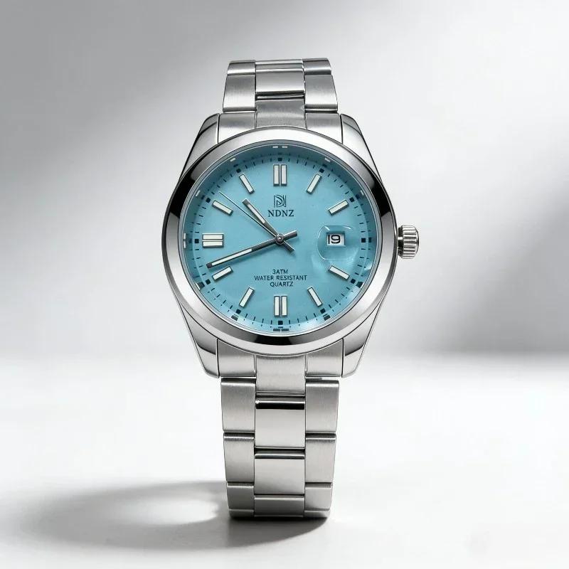 NDNZ Men's Green Dial Quartz Watch, Stainless Steel Band, 3ATM Waterproof Business Casual Wristwatch Give a Gift