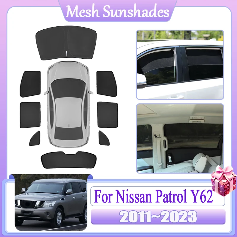 

Для Nissan Patrol Y62 MK6 2011 2012 ~ 2023 автомобильная сетка солнцезащитный козырек магнитный солнцезащитный козырек для окон с защитой от УФ-лучей теплоизоляционные чехлы аксессуары