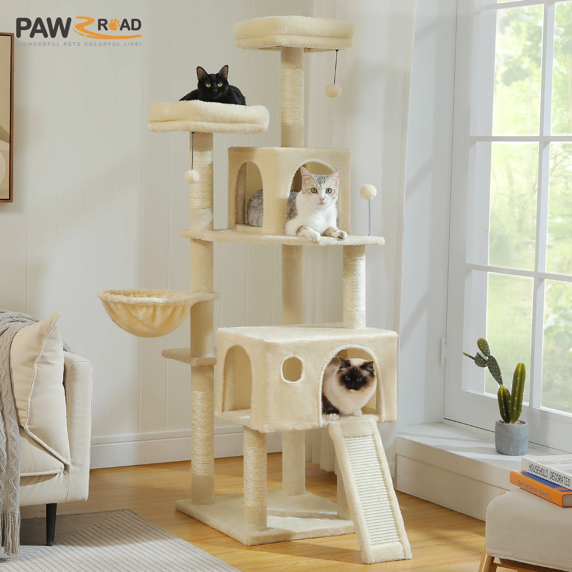 Multi-Level Cat Tree Tower with Sisal Scratching Post&Pad Cozy Hammock Luxury Large Cat Condo for Indoor Cat Toy Cat Accessories