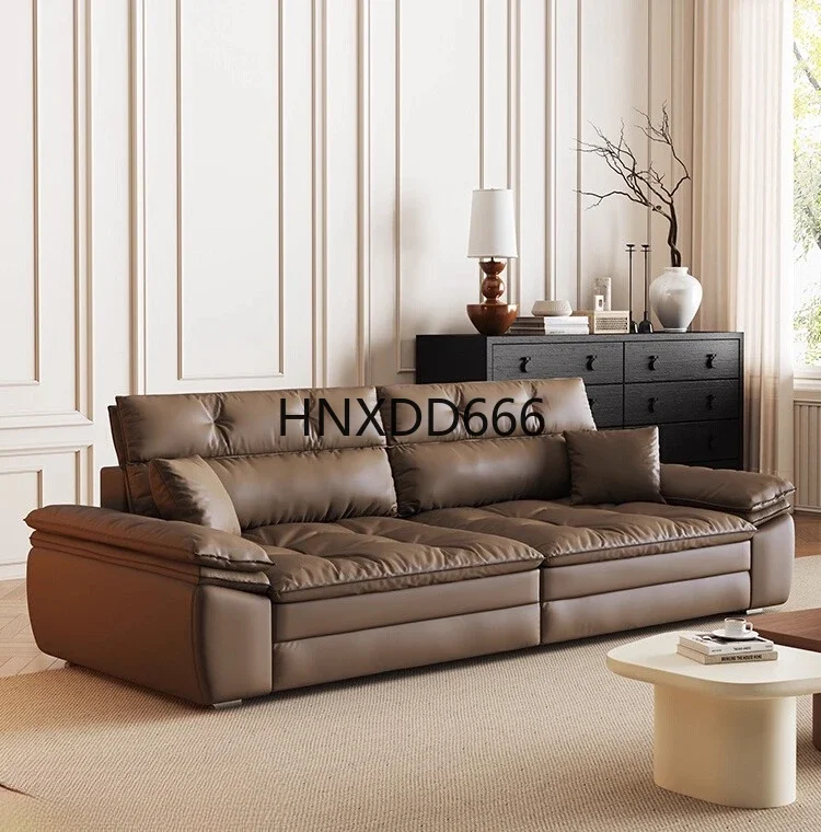 Backrest head rest movable sofa living room super wide sitting deep ecological leather straight row