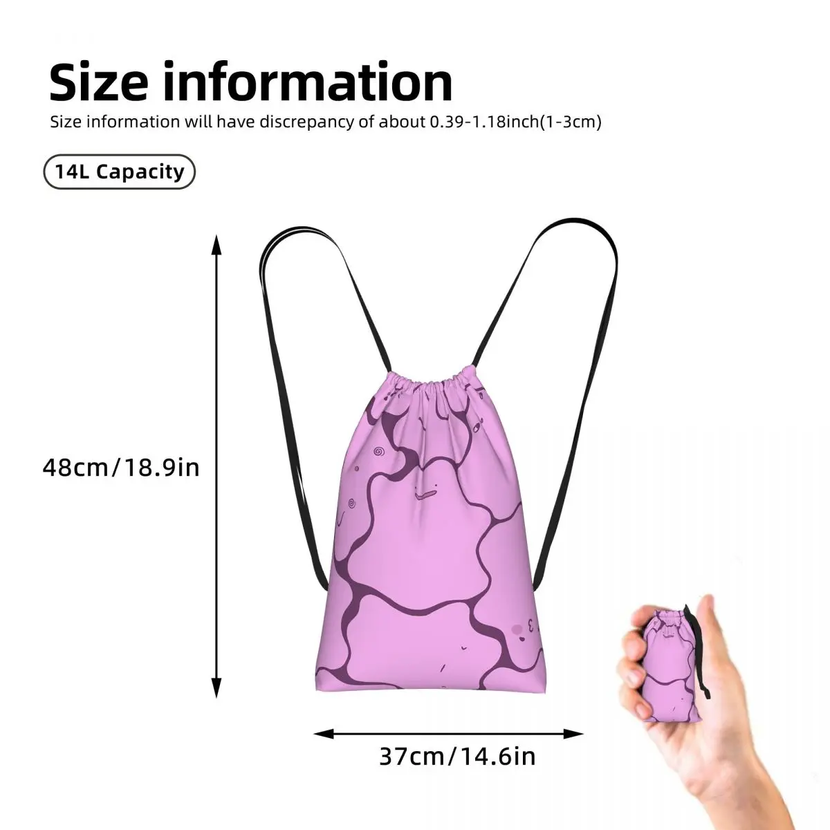 Ditto Pattern (no Shiny) Drawstring Backpack hiking cycling Bag Portable Travel Drawstring Bag for Men Women