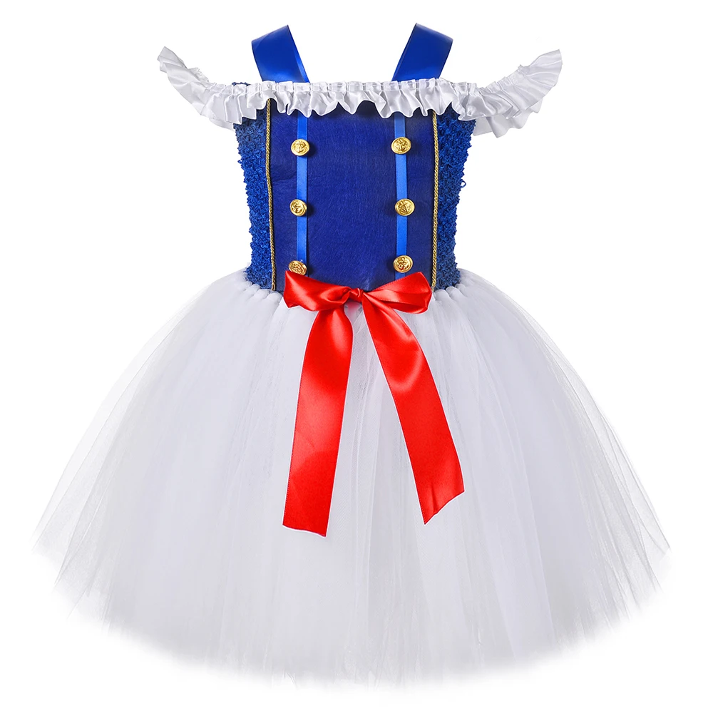 Girls Sailor Marine Navy Costumes for Kids Christmas Halloween Lined Dresses White Lace Navy Style Princess Ballet Tutus Outfit