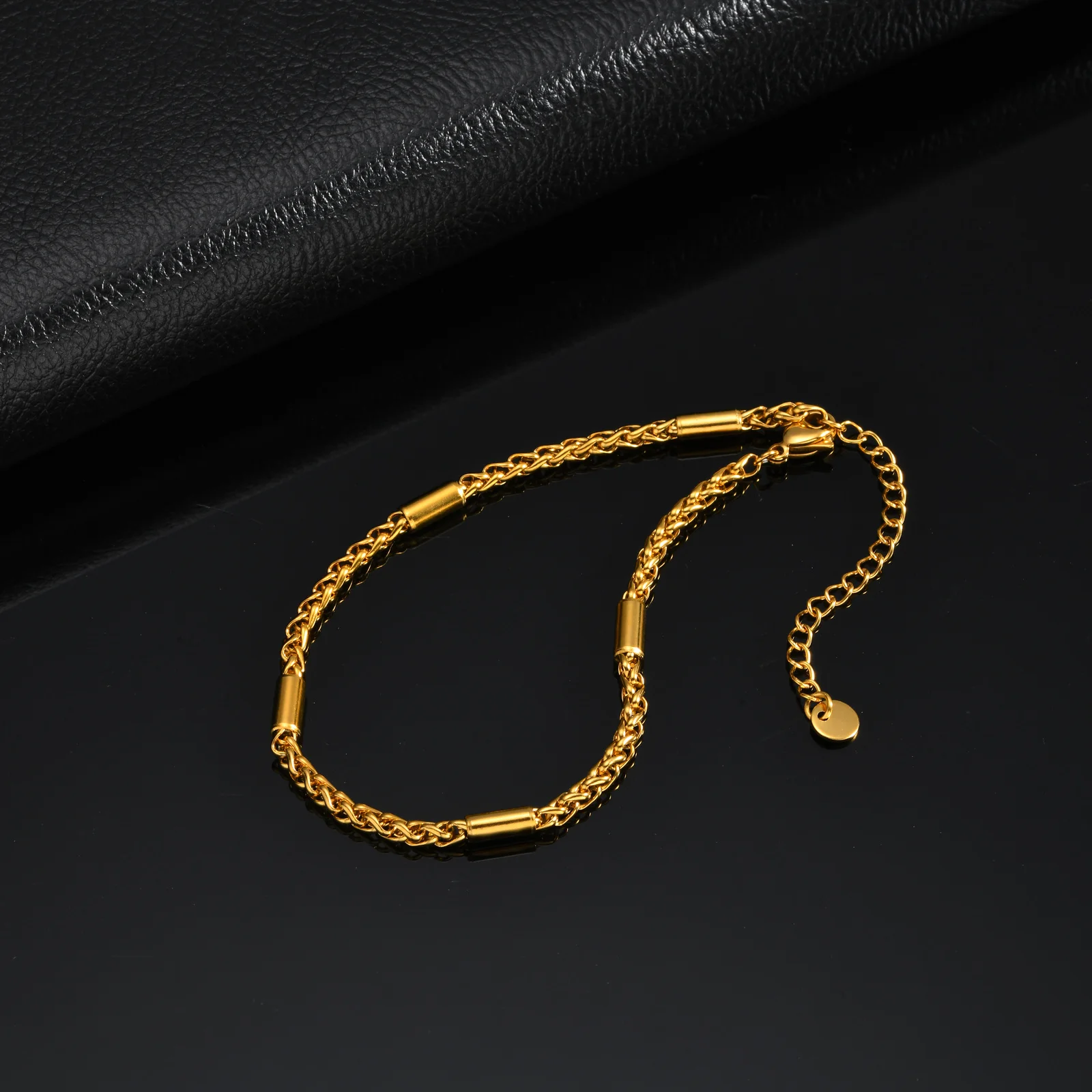 Vnox Edelstahl Fußkettchen in Goldfarbe für Männer, Verstellbare Gliederkette, Wasserdichter Strand-Fußschmuck, Urlaubsgeschenk – Detail 12
