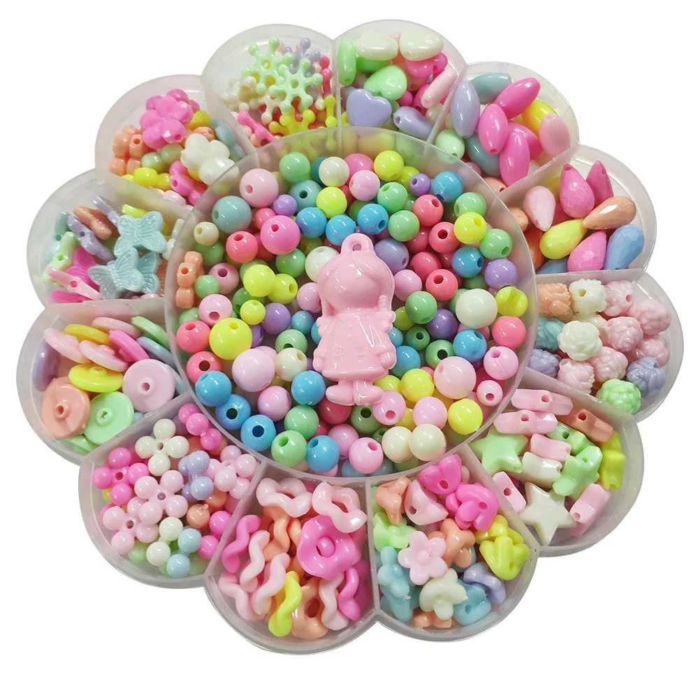 1Set 45Ge Perlen-Set für Kinder, DIY-Halsketten, Armbänder, Ohrringe, verschiedene Farben, Muster, Formen, Verbesserung der Kreativität, Fantasie