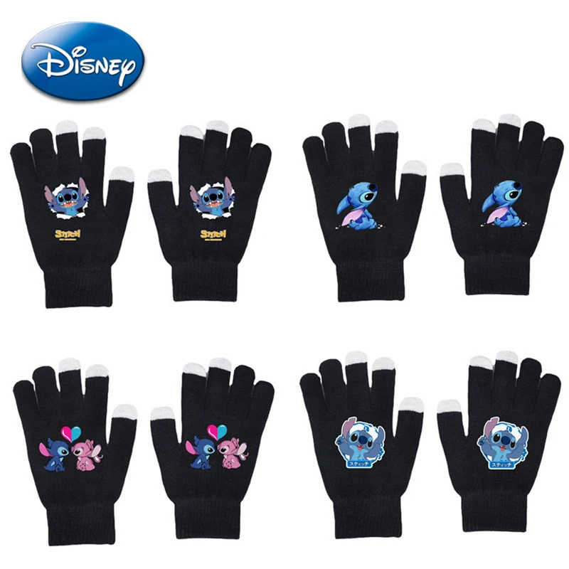 

Disney Lilo and Stitch Cotton Gloves Cartoon Cute Anime Figures Elasticity Full Finger Glove Thicken Winter Warm Unisex Boy Girl