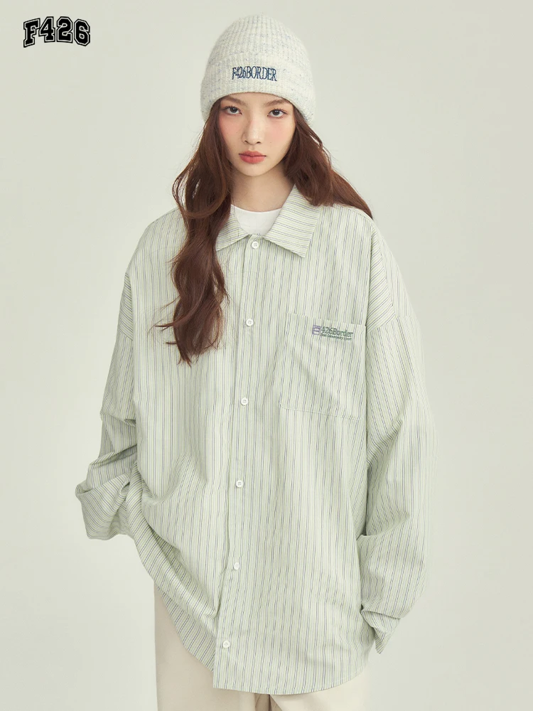 Shirt Lapel LongSleeve Cotton Loose Casual Basic Vertical Stripes Fashion All-Match New Couple Four Seasons Universal Simplicity