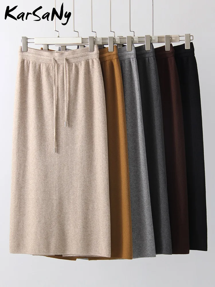 Black Knitted Long Skirts Women Winter Vintage Gray Warm A Line Skirt High Waist Elegant Coffee Winter Maxi Skirts For Women