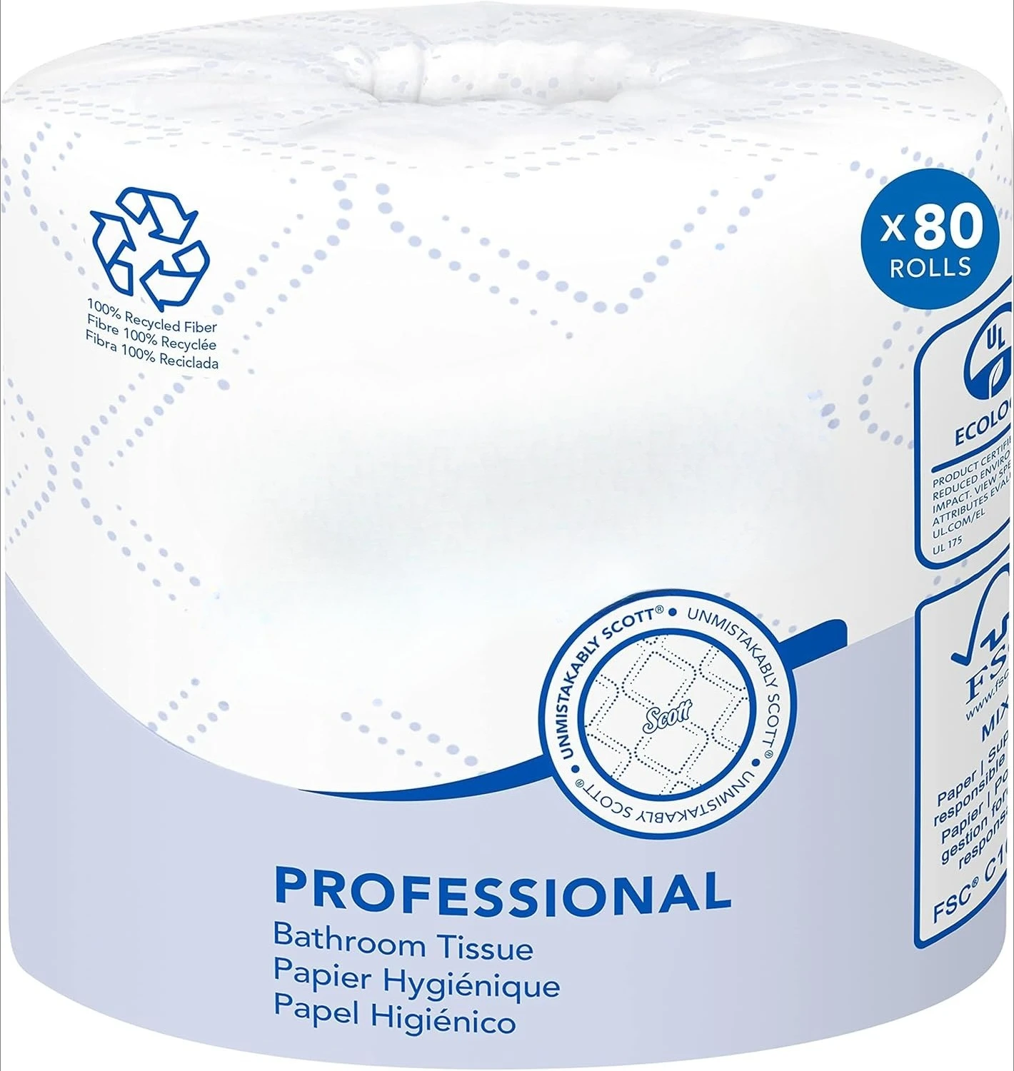 

100% Recycled Fiber Standard Roll Bulk Toilet Paper (13217), 2-Ply, Elevated Design, White, Individually Wrapped