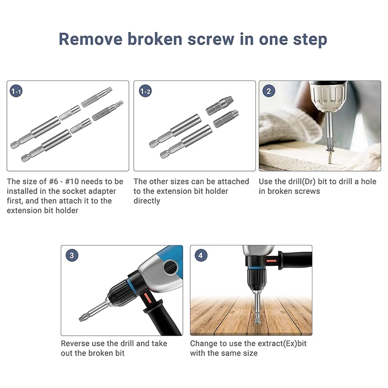 22 Piece Damaged Screw Extractor Kit, Easy Removal Stripped Screw Extractor Kit, Made Of H.S.S. 4341 , Hardness 62-63Hrc