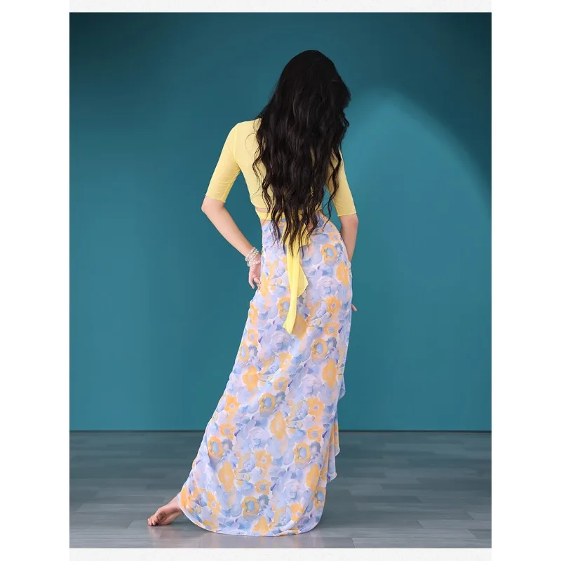 Customized Belly Dance Costumes Hip Scarf Printed Skirt Eastern Dance Performance Costume Sexy Lace Up Top