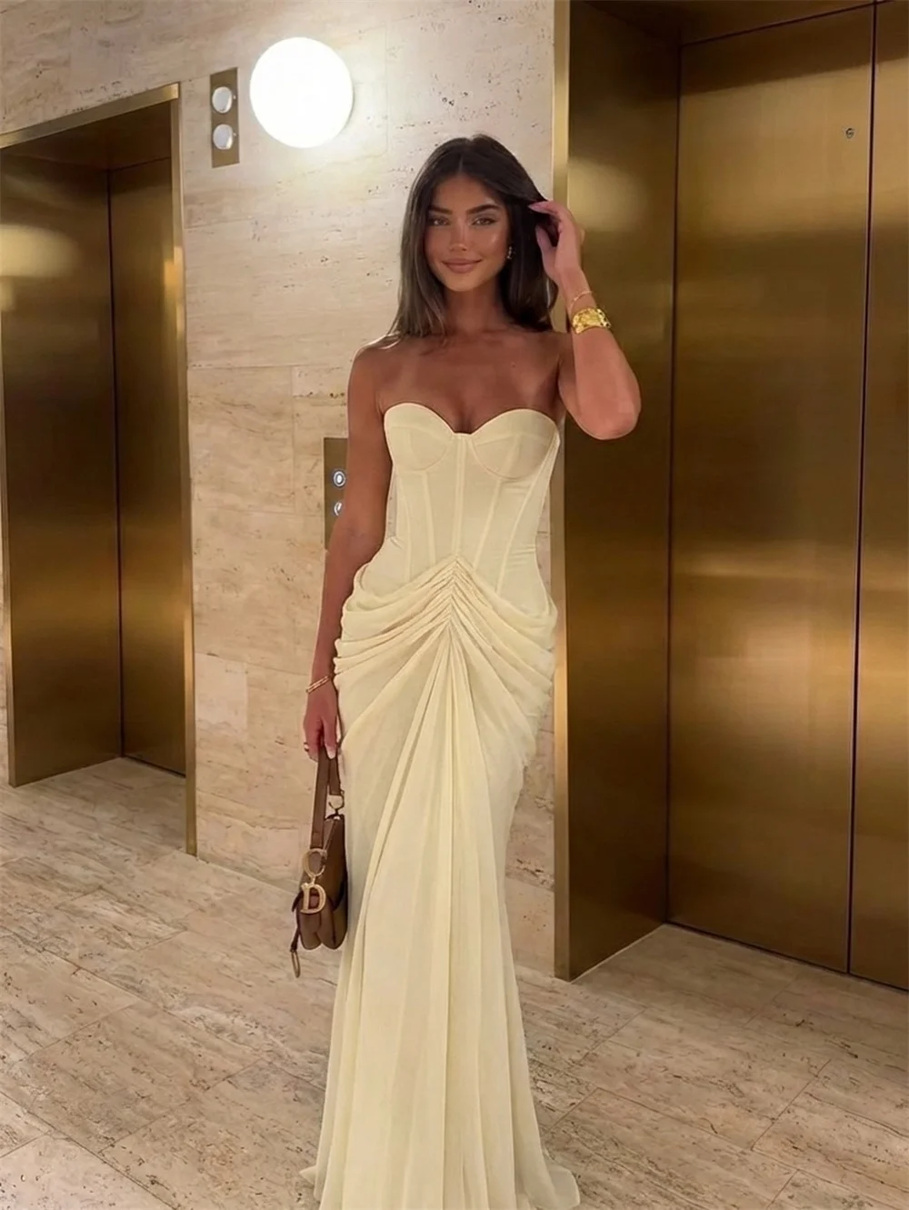 Bella Customized Strapless Chiffon Mermaid Evening gown Wedding Dress Airy Romantic Lightweight Cocktail party Dress Prom Dress image 4