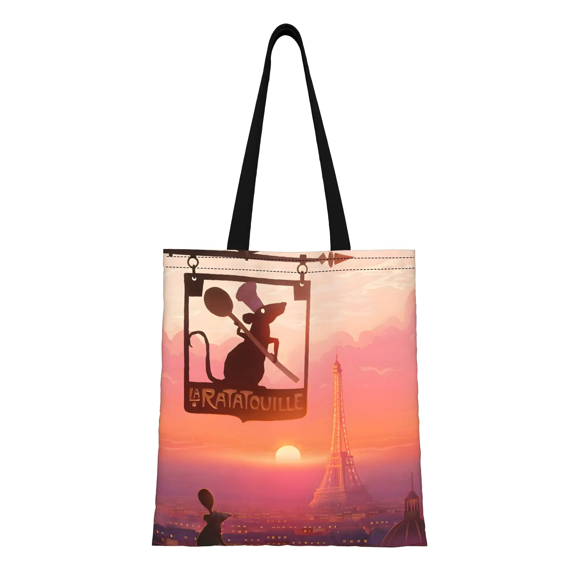 1 unidad Bolso tote Ratatouille Remy con diseño de Remy observando la Eiffel Tower, con asa de hombro fija, Bolso de chef Ratatouille Remy, Bolso tote versátil