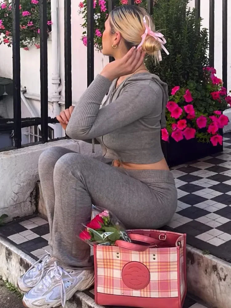 Tossy Knit Fashion 2 피스 세트 바지 까마귀 Tracksuit 여성 자르기... - 3