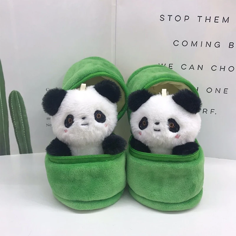 Plush Panda Bamboo Tube Keychain Cartoon Panda Doll And Bamboo Tube Keyrings Pendants Lovely Panda Doll Key Chain Hanging