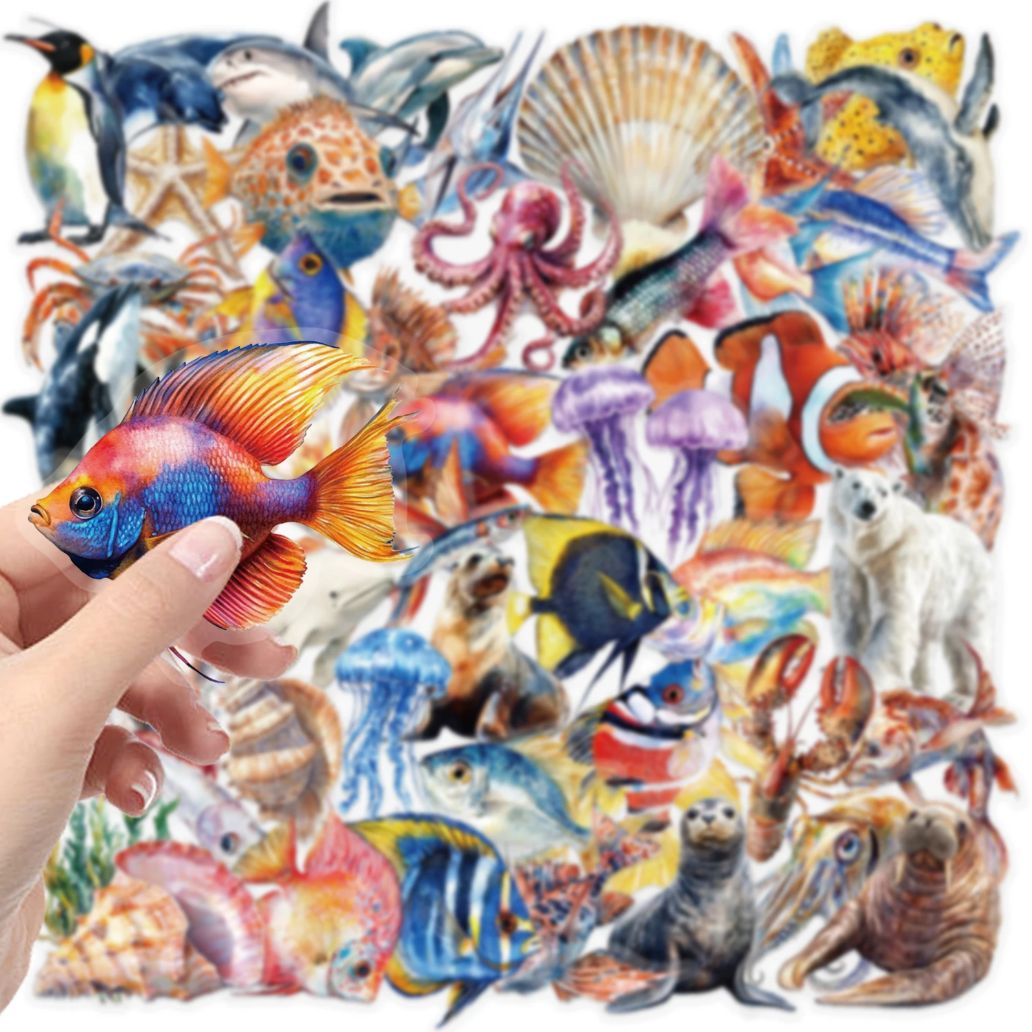 50PCS Marine Life Stickers Octopus Shell Fish DIY Scrapbooking Stationary Travel Luggage Car Laptop Waterproof PET Sticker