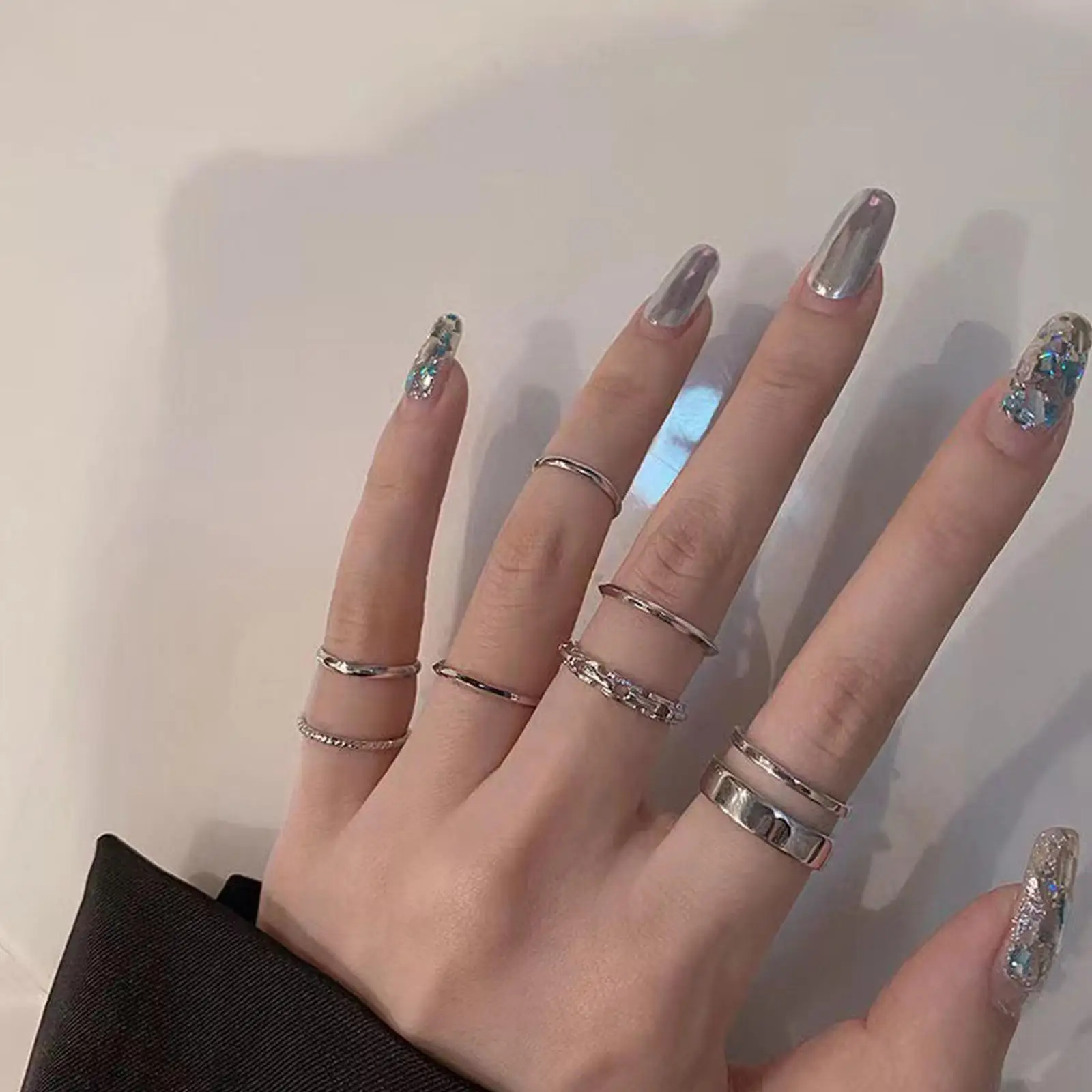 7PCS/SET Korea Fashion Mixed Minimalist Set Geometric Round Metal Gold Silver Color Cuff Open Rings Jewelry For Women