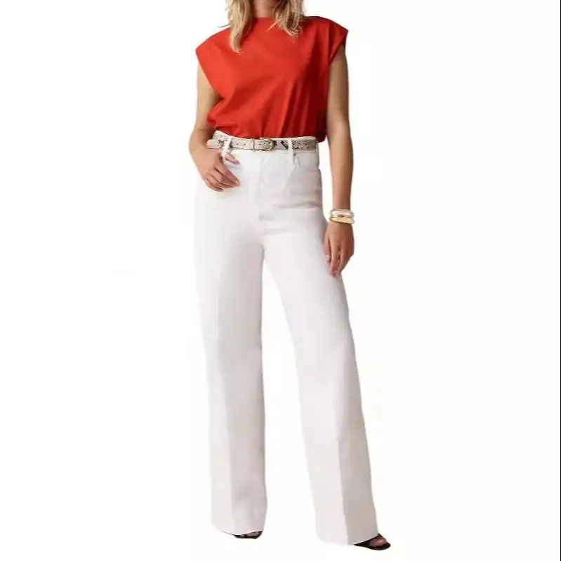 

White Straight Women's Jeans Washed Vintage Casual High Waist Loose 2024 Street Retro Ladies Denim Long Pants