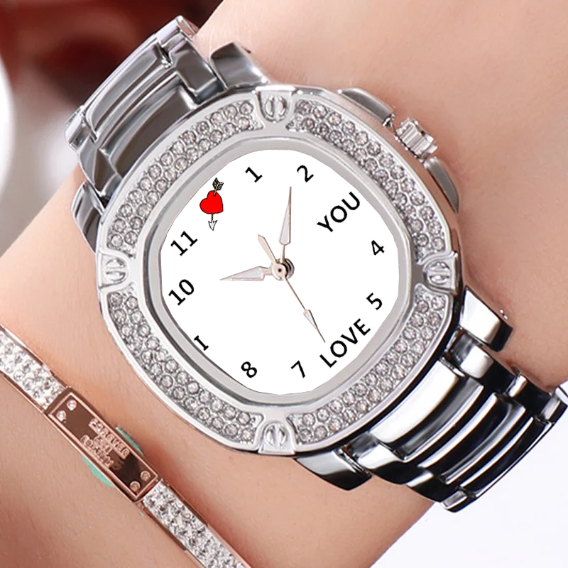 ساعة صور مخصصة للنساء لون ذهبي ساعة حجر الراين تخصيص الصور ساعة اليد طباعة صورة شخصية لتقوم بها بنفسك هدية لفتاة