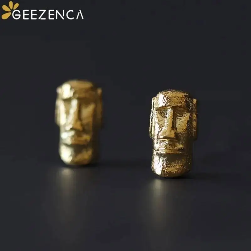 GEEZENCA 925 Sterling Silver 3D Statue Small Stud Earrings Unisex Women Men Trendy Artisitc Unique Statement Earring Party Gift