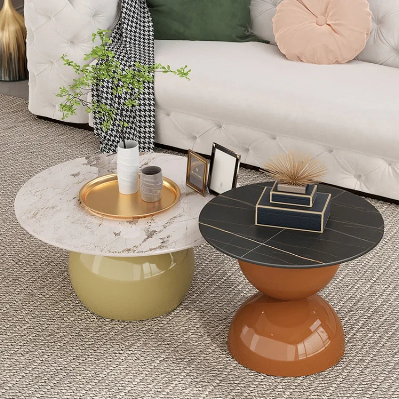 Nordic Rock Plate Tea Table Modern Simple Small House Creative Living Room Home Light Luxury Cream Style Art Circular Tea Table