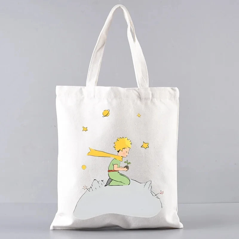 2Pcs Y2K Art Harajuku Women\'s Tote Cosmetic Bag Fashion Little Prince Earth Space Shoulder Bag Eco Large Capacity Shopping Bag