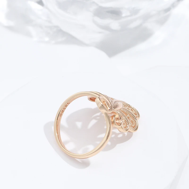 Kinel Hot Fashion Glossy Big Rings for Women 585 Rose Gold Unique Pattern Ethnic Bride Rings Wedding Jewelry Gift 2022 New
