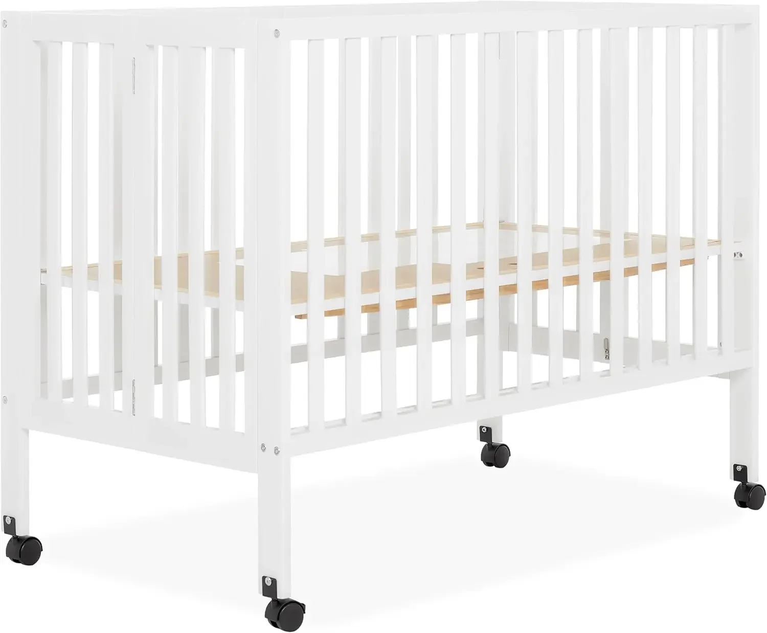 

Quinn Full-Size Portable Baby Crib in White, GreenGuard Gold & JPMA, Patented Quick Fold System, Adjustable Mattress Support