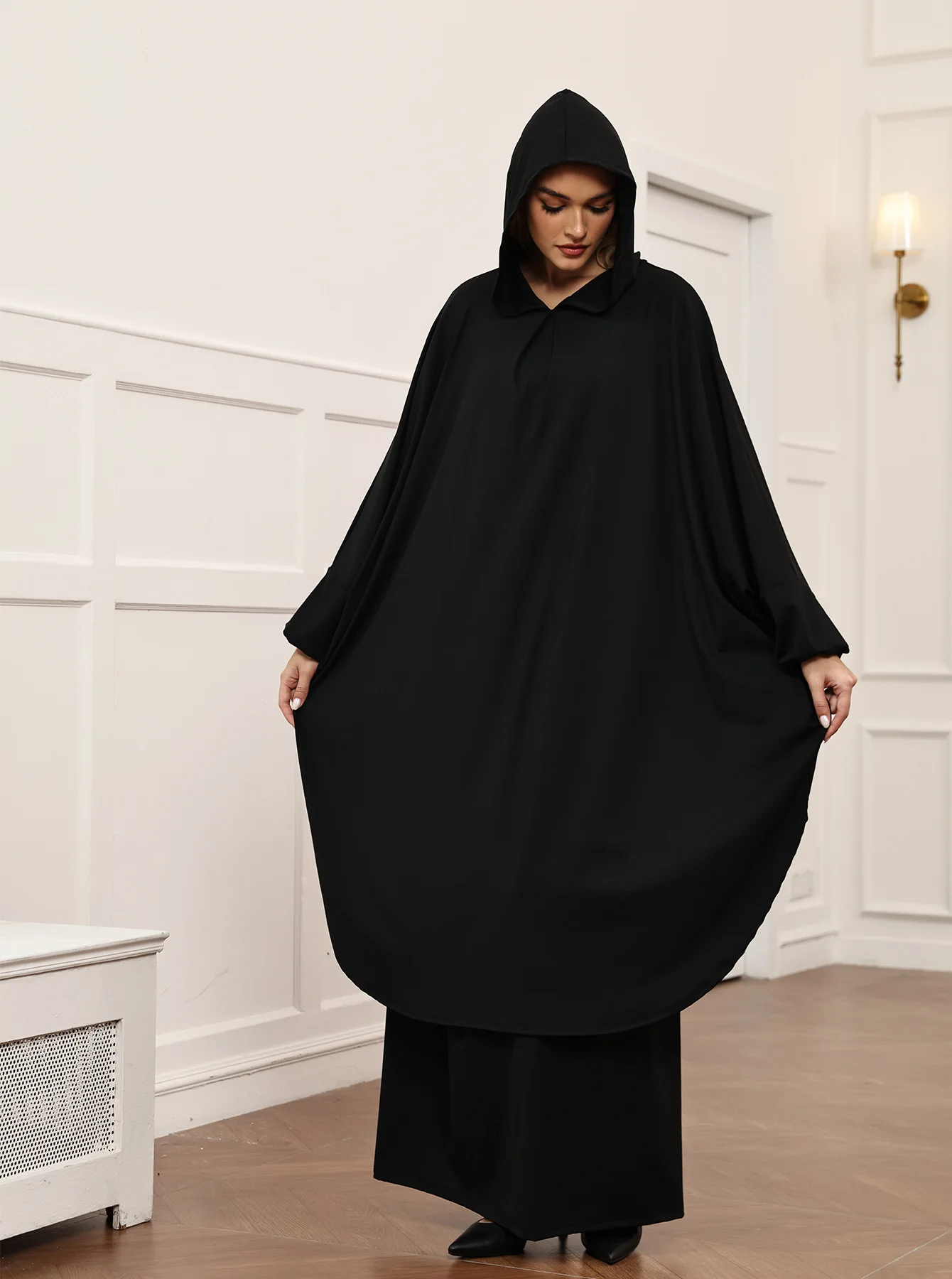 Eid Djellaba Women Prayer Garment 2 Piece Set Long Khimar Dress Muslim Abaya Ramadan Niqab Jalabiya Kaftan Musulman Ensembles